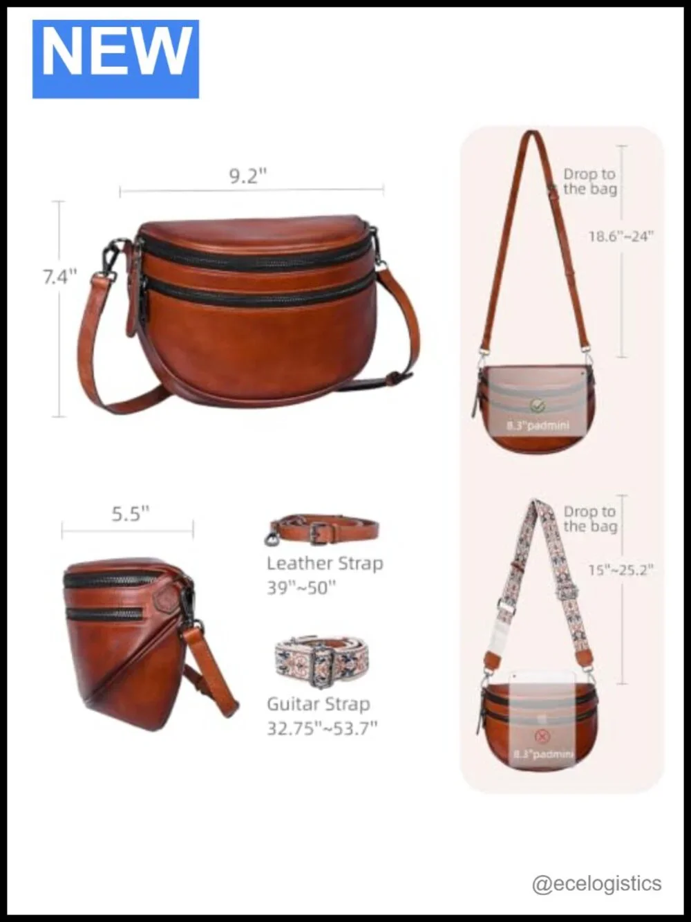 Genuine Leather Crossbody Bag Purse Handbag Adjustable Strap RFID